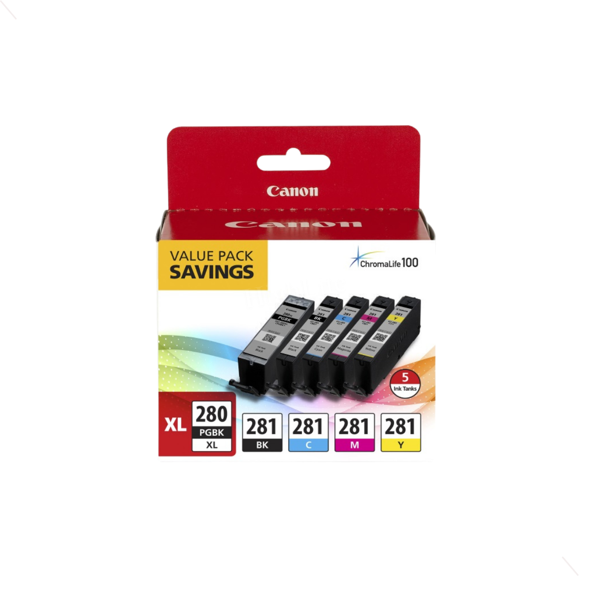 Canon 2021C007 (PGI-280XL/CLI-281) PIXMA High Yield Black, Cyan, Magenta, Yellow Ink Tanks.