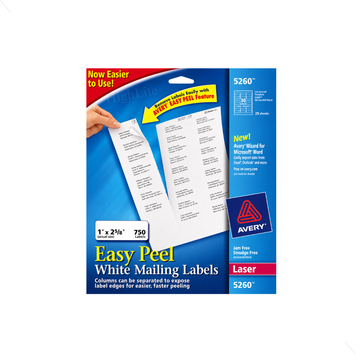 Avery 5260 Easy Peel White Address Labels for Laser Printers.