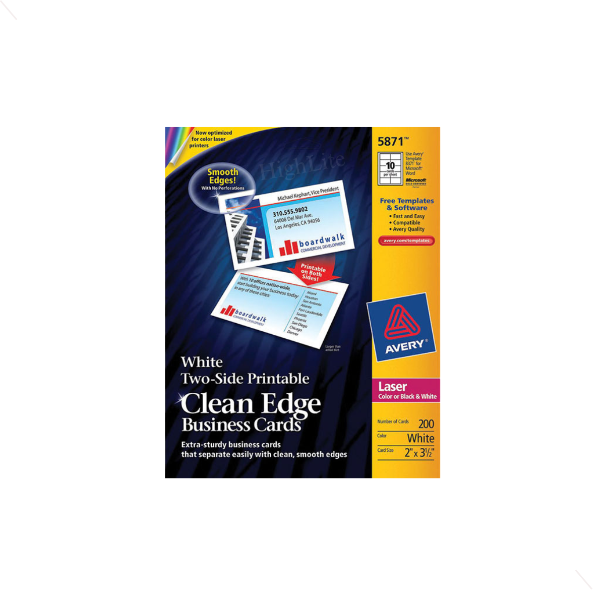 Avery 5871 Two-Sided Printable Clean Edge Business Cards Laser Printers.